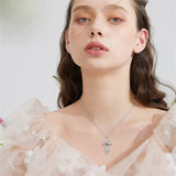 Sterling Silver Cross 100 Languages 12 Month Birthstone Birth Month Flower Pendant Necklace