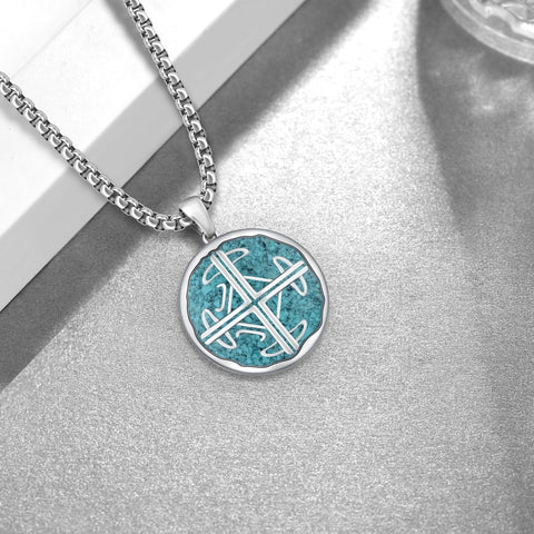 14K Gold Plated Turquoise Malachite Abalone Shell Cross Pendant Necklace for Men