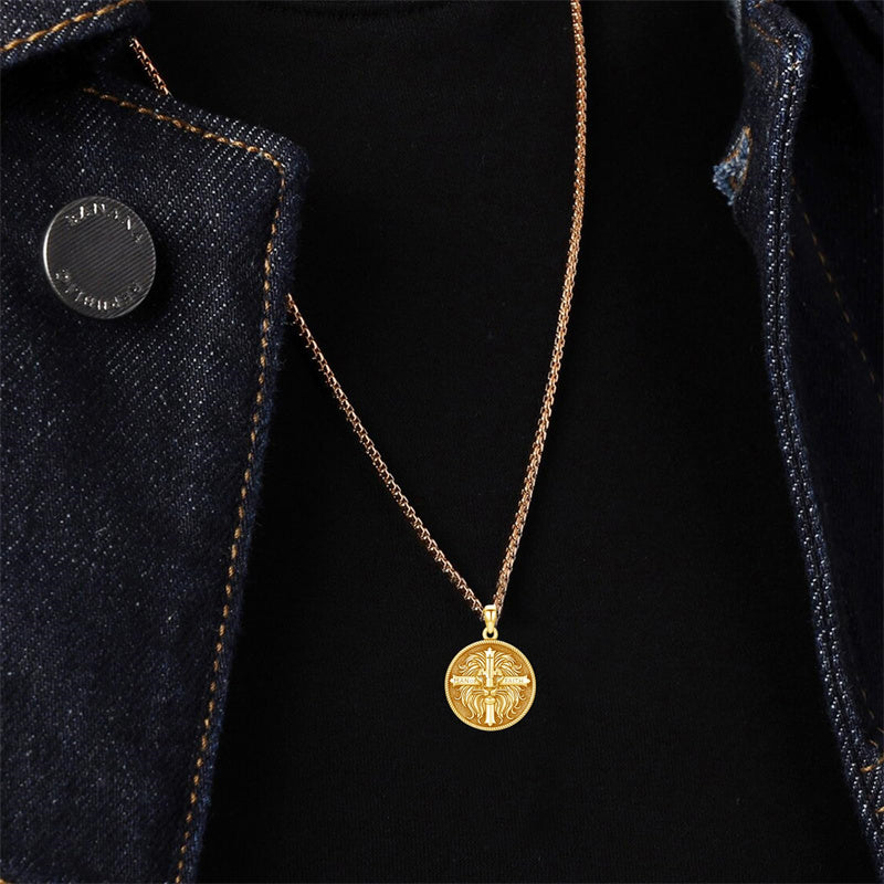 Sterling Silver Faith Bible Lion Pendant Necklace for Men