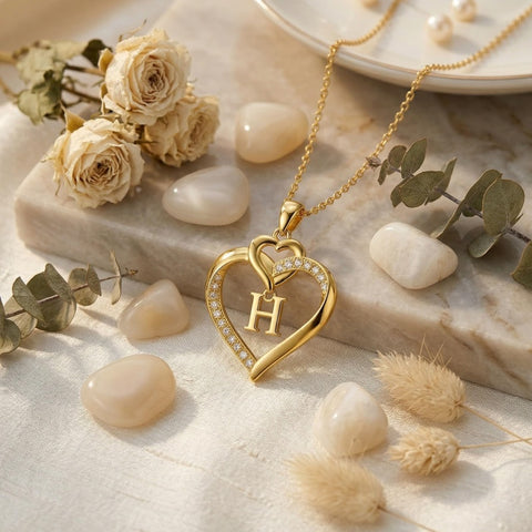 Heart Initial A-Z Pendant Necklace for 14K Gold Plated Women Initials Jewelry Gifts