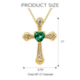 14K Gold Plated Heart Cut Cubic Zirconia Cross  Pendant Necklace For Women Religious Faith Jewelry