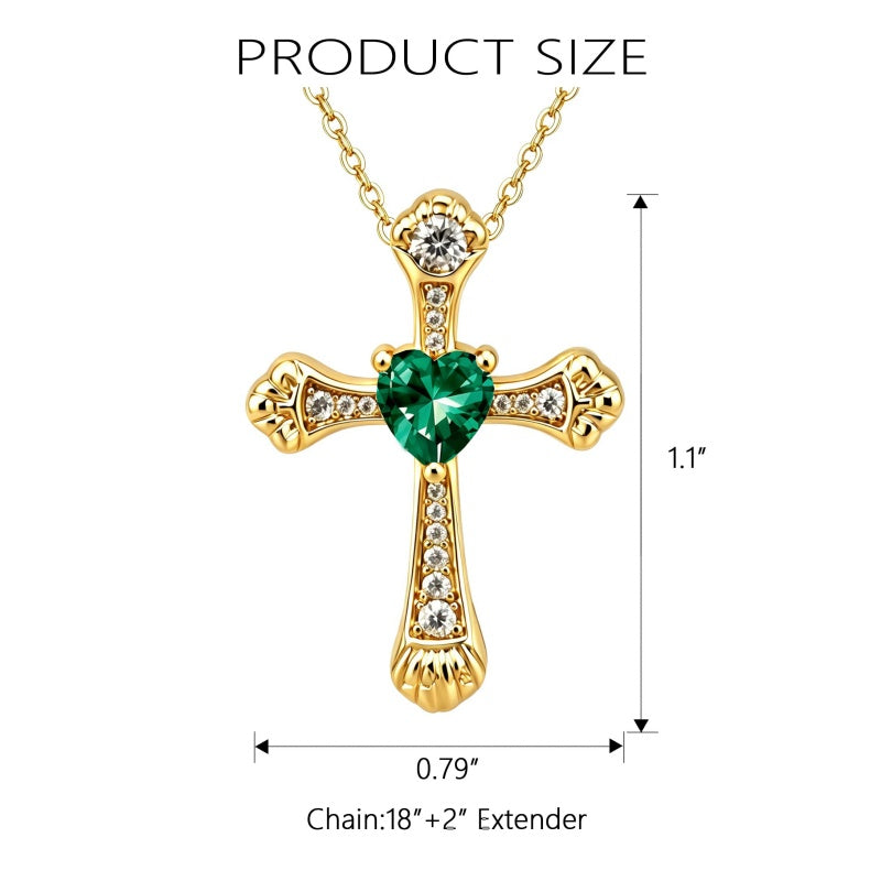 14K Gold Plated Heart Cut Cubic Zirconia Cross  Pendant Necklace For Women Religious Faith Jewelry