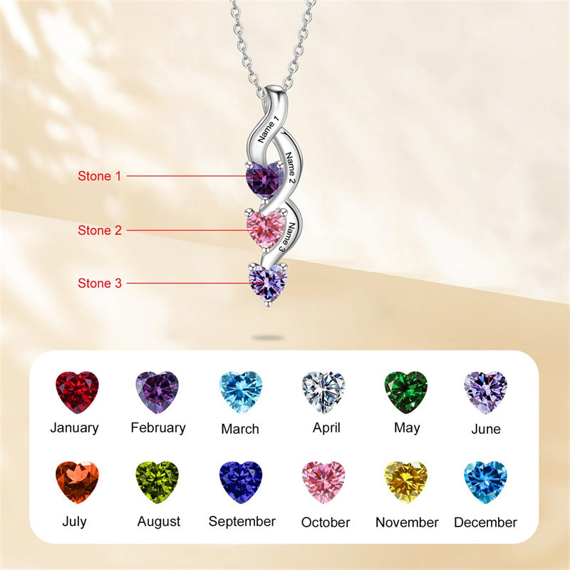 10K 14K 18K Gold Personalized 1-6 Simulated Birthstones Mother's Name Heart Pendant Necklace