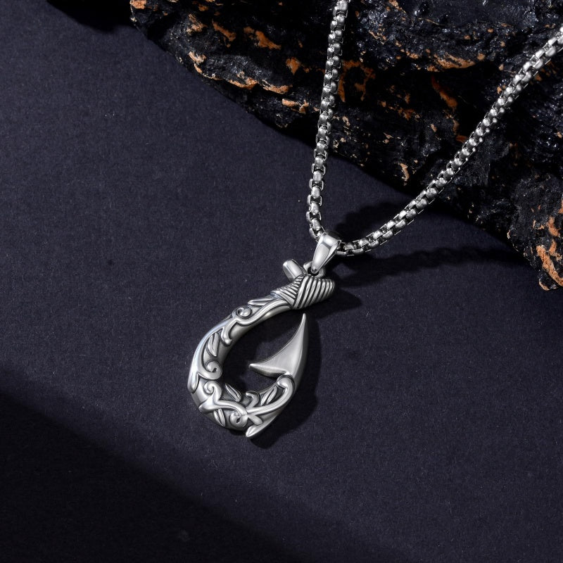 Sterling Silver Deer Bass Fish Wild Duck Fish Hook Pendant Necklace Hunting Jewelry Gifts for Men