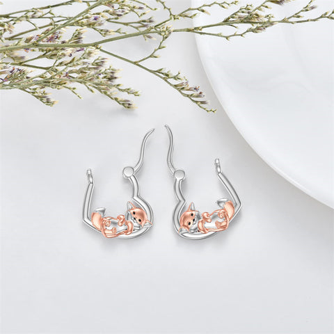 Sterling Silver Fox Frog Leopard Peacock Puppy Animal Hug Hoop Earrings
