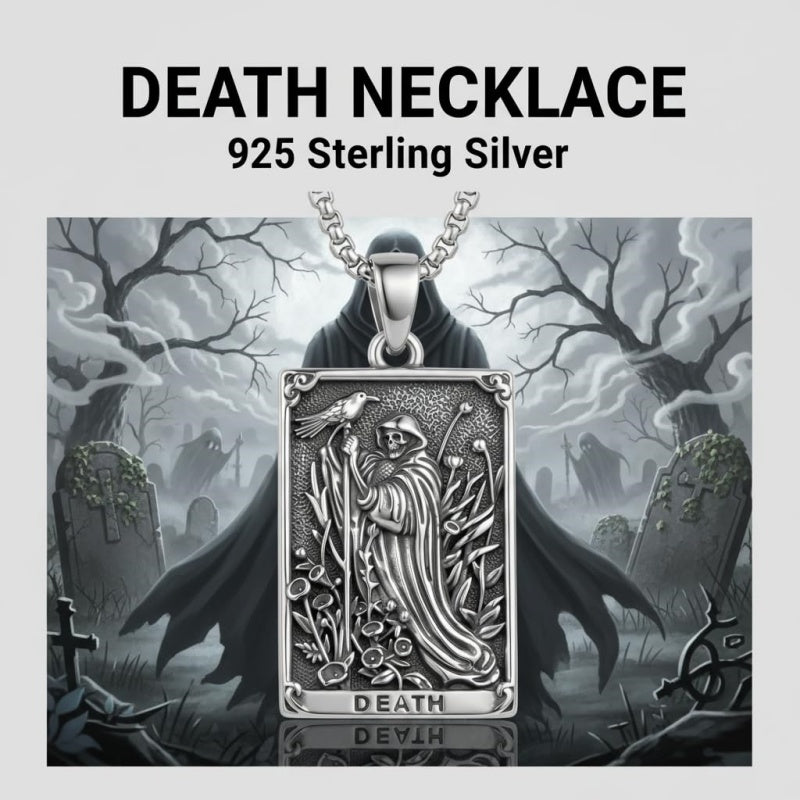 Sterling Silver Tarot Card Pendant  Necklace for Men Gothic Amulet Jewelry