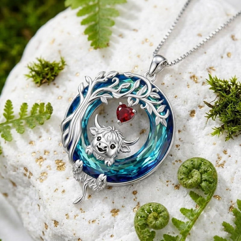 Sterling Silver Blue Crystal  Tree of Life Raccoon Bunny Cat Corgi  Pendant  Necklace  Anniversary Birthday Gifts