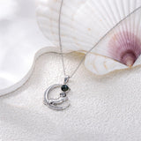 Sterling Silver Moss Agate Moon Otter Pendant Necklace