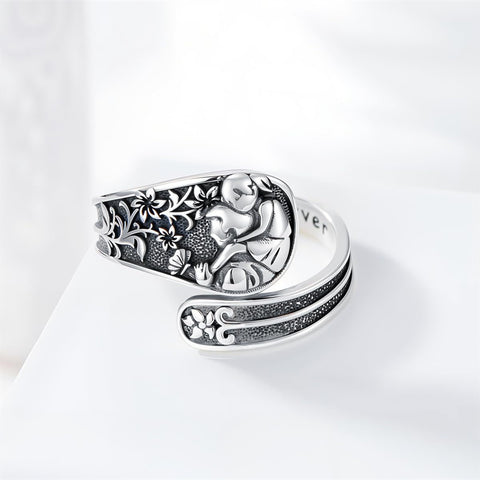 Sterling Silver Father Daughter Adjustable Spoon Ring Engraved with I Love You Forever