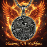 Sterling Silver Phoenix Rising Pendant Necklace NA/AA Sobriety Jewelry