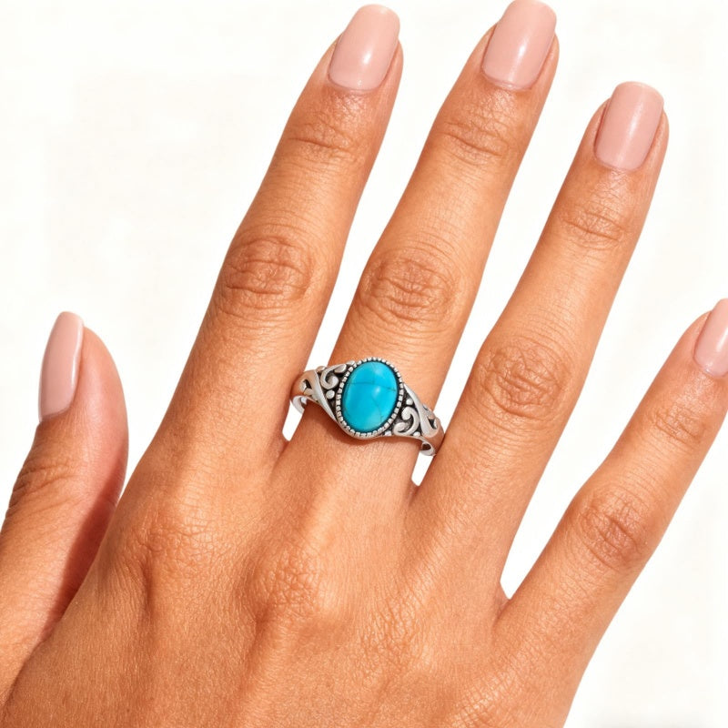 14K Gold Plated Turquoise Ring Western Jewelry Anniversary Birthday Gift for Women