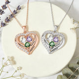 14K Gold Plated Personalized 1-5 Heart Birthstone Names Necklace  for Women