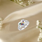 10K 14K 18K Gold Personalized 1-6 Stones Engraved Heart Mother Ring for Mother's Day