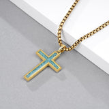 14K Gold Plated Turquoise Malachite Abalone Shell Cross Pendant Necklace for Men