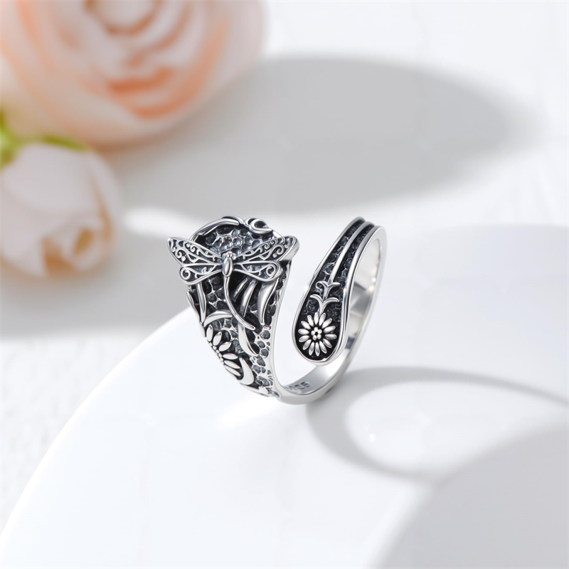 Sterling Silver Vintage Bee Butterfly Dragonfly Hummingbird Tree of Life Sunflower Spoon Rings