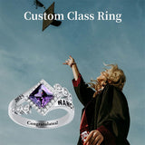 Sterling Silver Personalized Birthstone Engraved Class Ring Gift for Students