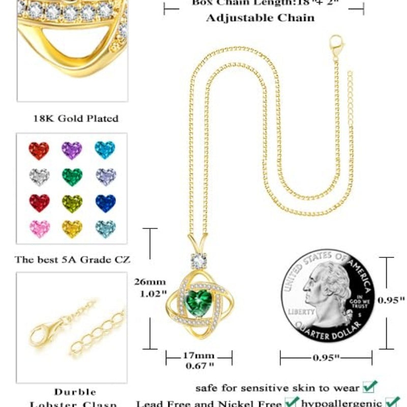 14K Gold Plated Heart Birthstone Infinity Pendant Necklace for Women Anniversary Christmas Birthday Gifts