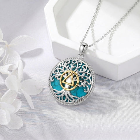 Sterling Silver Turquoise Sun and Moon AA Sobriety Celtic Knot Cross DNA Star of David Tree of Life Pendant Necklace