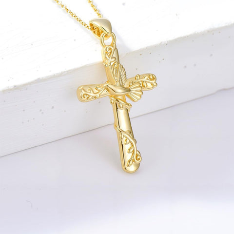 14K Gold Plated Cross Pendant Necklace for Women