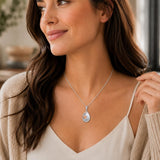 14K  White Gold Plated White Opal Flower Pendant Necklace Birthday Anniversary Jewelry Gifts for Women
