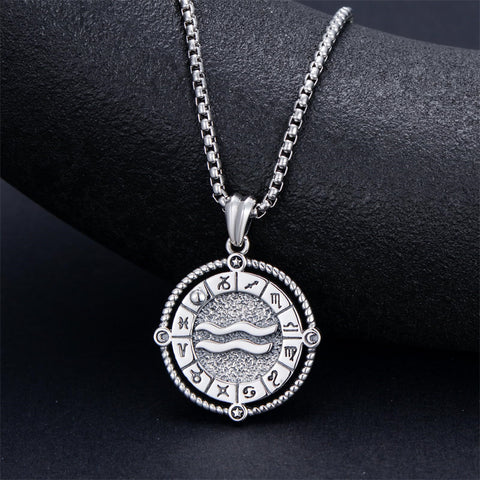 Sterling Silver Oxidation12 Zodiac Pendant Necklace