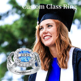 Sterling Silver Personalized Birthstone Engraved Class Ring for Women Gift for Students