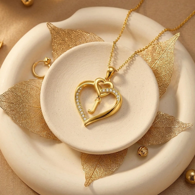 Heart Initial A-Z Pendant Necklace for 14K Gold Plated Women Initials Jewelry Gifts