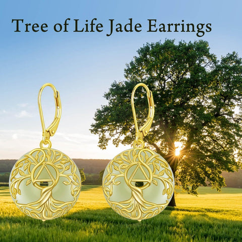 14K Gold Plated Natural Jade  Earrings for Women Good Fortune Jewelry Birthday Mother's Day Gifts