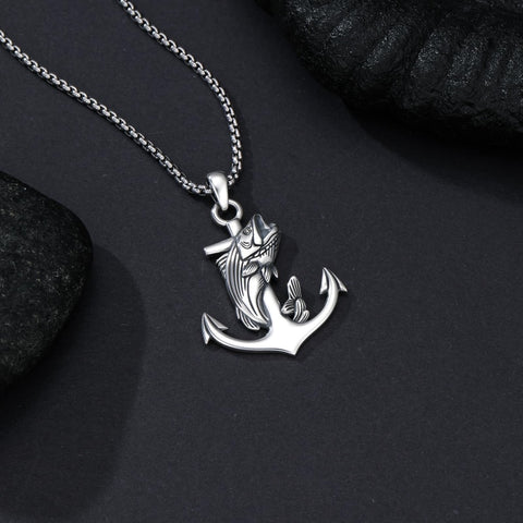 Sterling Silver Deer Bass Fish Wild Duck Fish Hook Pendant Necklace Hunting Jewelry Gifts for Men