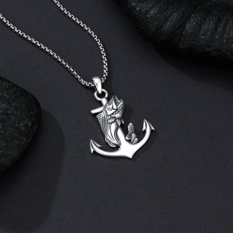 Sterling Silver Deer Bass Fish Wild Duck Fish Hook Pendant Necklace Hunting Jewelry Gifts for Men