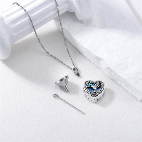 Sterling Silver Abalone Shell Heart Hummingbird Urn Locket Necklace for Ashes Custom Photo Necklace