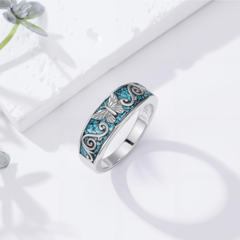 Sterling Silver Turquoise Butterfly Lotus Pet Paw Ring for Women