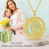14k Gold Plated Sterling Silver Round Jade Tree of Life Necklace Good Fortune Jewelry for Women