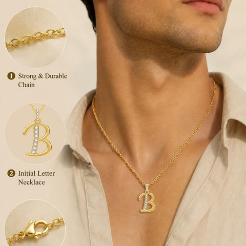 Cubic Zircon 14K Gold Plated Initial Letter A-Z Pendant Necklace