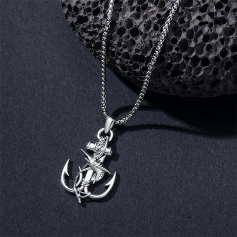 Sterling Silver Earth Swordfish Trident Compass Anchor Pendant Necklace