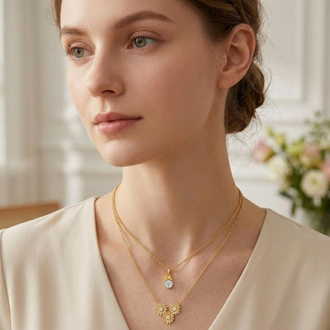 14K Gold Birthstone Birth Flower  Pendant Necklace Birthday Jewelry Gifts for Women