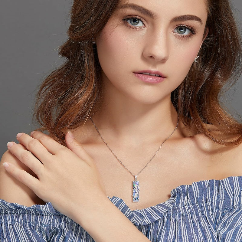 Sterling Silver Abalone Shell Bar Cardinal Bee Butterfly Hummingbird Dragonfly Phoenix Pendant Necklace for Women