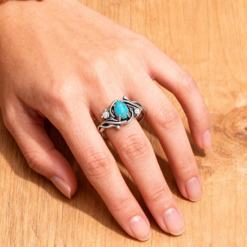14K Gold Plated Turquoise Ring Western Jewelry Anniversary Birthday Gift for Women