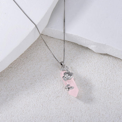 Sterling Silver Rose Quartz Mother Daughter Sloth Pendant Necklace