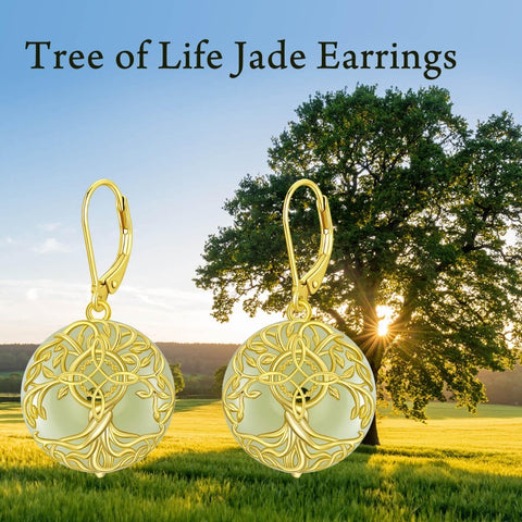 14K Gold Plated Natural Jade  Earrings for Women Good Fortune Jewelry Birthday Mother's Day Gifts