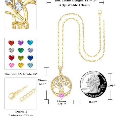 14K Gold Plated  Birthstone Tree of Life Necklaces for Women