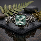 Sterling Silver 10K 14K 18K Gold 1-4CT Moss Agate Engagement Ring Promise Ring