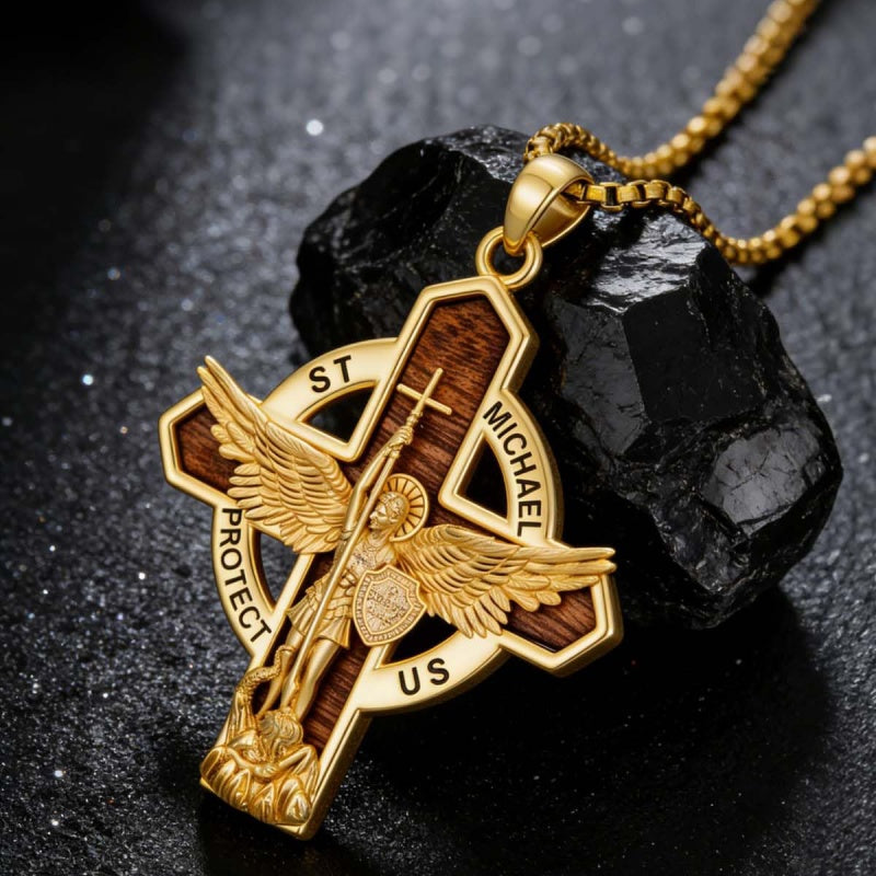 St Michael St Benedict  St Christopher Virgin MaryPendant Necklace 14K Gold Plated Christian Catholic Jewelry