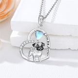 Sterling Silver Moonstone Pug Chihuahua Poodle German Shepherd Maltese Pendant Necklace Engraved wth I Love You Forever