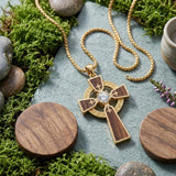Wood 14K Gold Plated Cross Pendant Necklace