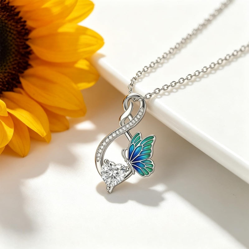 Sterling Silver 12 Month Birthstone Infinity Heart Animal Pendant Necklace Christmas Birthday Jewelry Gift