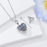 Sterling Silver Personalized Photo Engraved Heart Dragonfly Urn Locket Necklace for Ashes