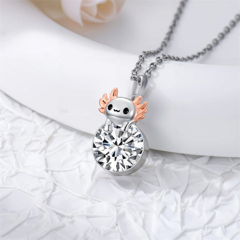 Sterling Silver 12 Month Birthstone Axolotl Pendant Necklace for Women