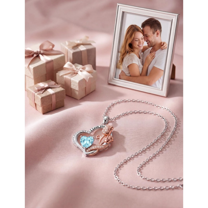 14K Gold Plated  Birthstone Rose Flower Necklaces for Women