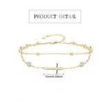 14K Gold Plated  Faith Cross Religious  Double Layered Anklet